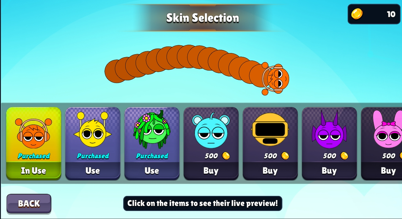 Various Sprunki Snake character skins and customization options